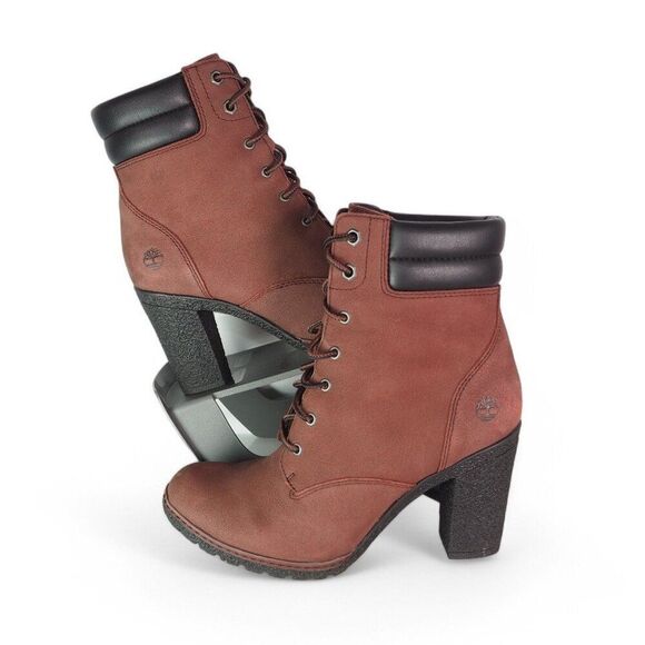 Timberland Tillston 6" Nubuck 3" Heel Pump Boots Burgundy A3534 Women's 7 - Picture 1 of 11